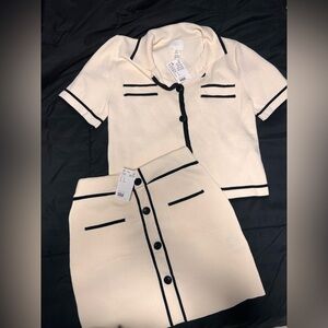 BRAND New H&M Cream and Black Button-Up Shirt & Skirt | Size Small
